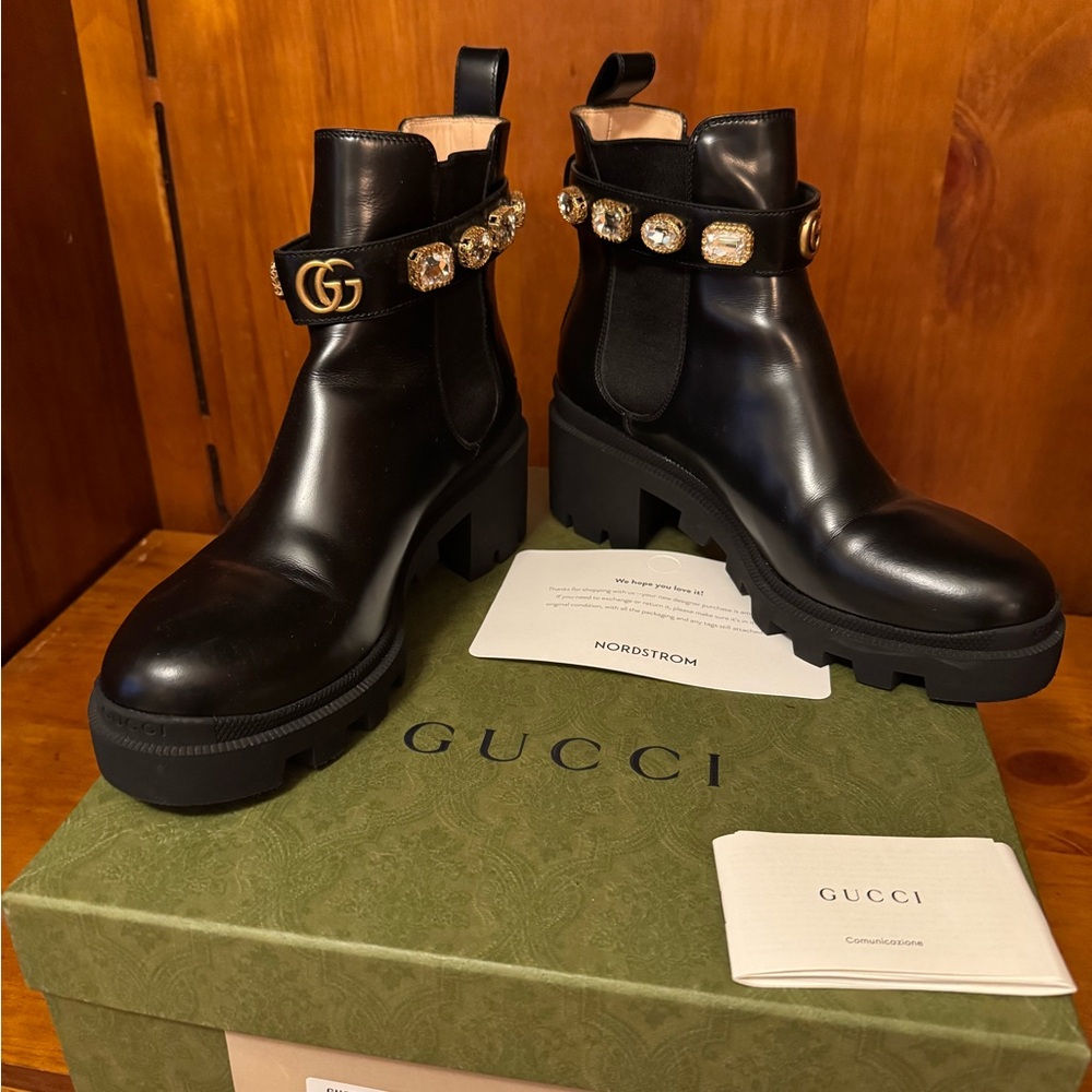 Gucci Black Embellished Ankle Booties